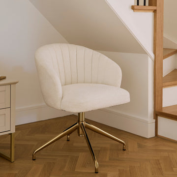 Arabella Office Swivel Chair - Light Beige Boucle with Gold Legs