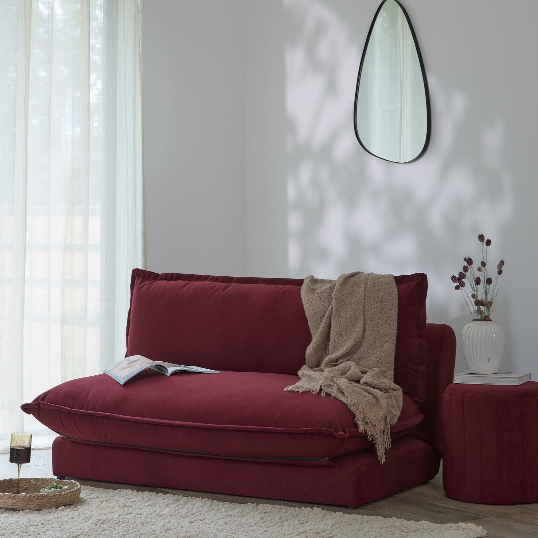 Harlow 2 Seater Double Sofa Bed - Burgundy Red