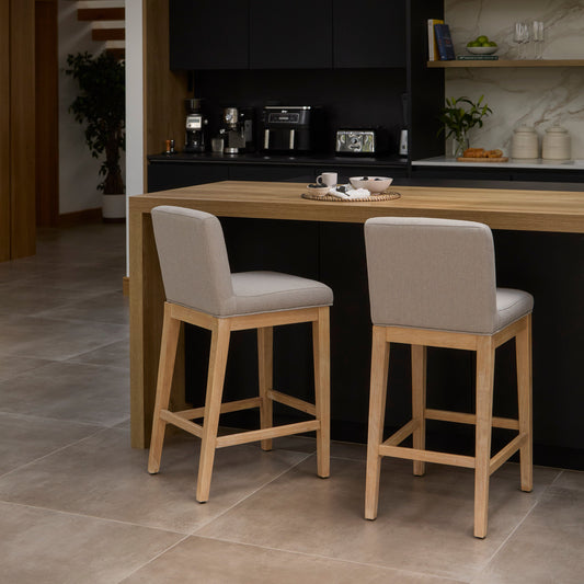 Nolan Fawn Linen Bar Stool - Whitewash Oak Legs