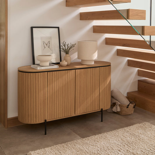 Matius 3 Door Large Sideboard - Seasoned Oak & Black