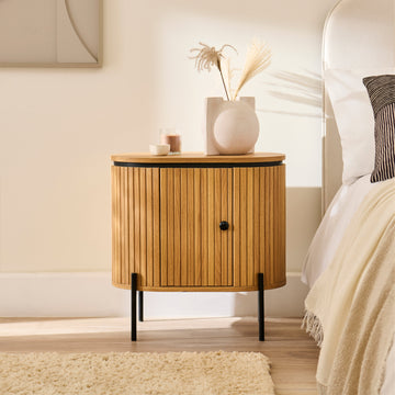 Matius Seasoned Oak 1 Left Door Bedside Table - Black Legs