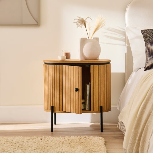 Matius Seasoned Oak 1 Left Door Bedside Table - Black Legs