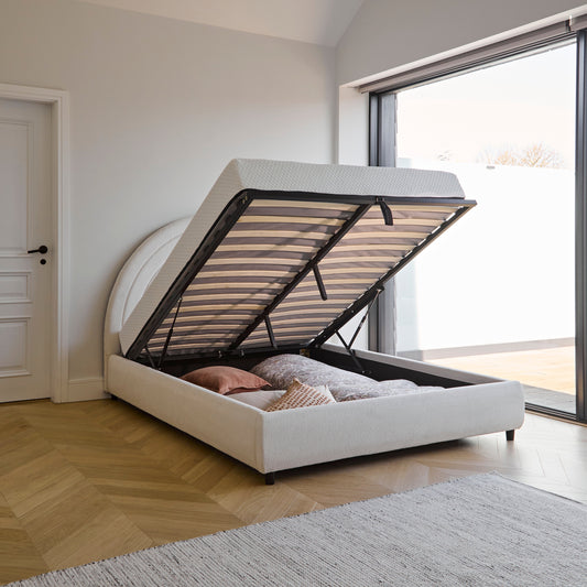 Mimi Double Ottoman Bed - Chalk White Boucle