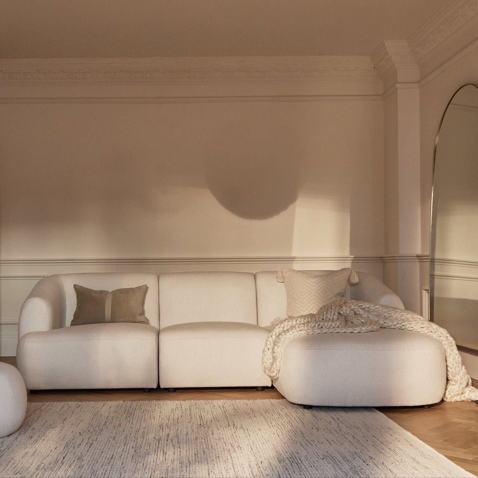 Nathalia Chaise Corner Sofa - Chalk White Boucle