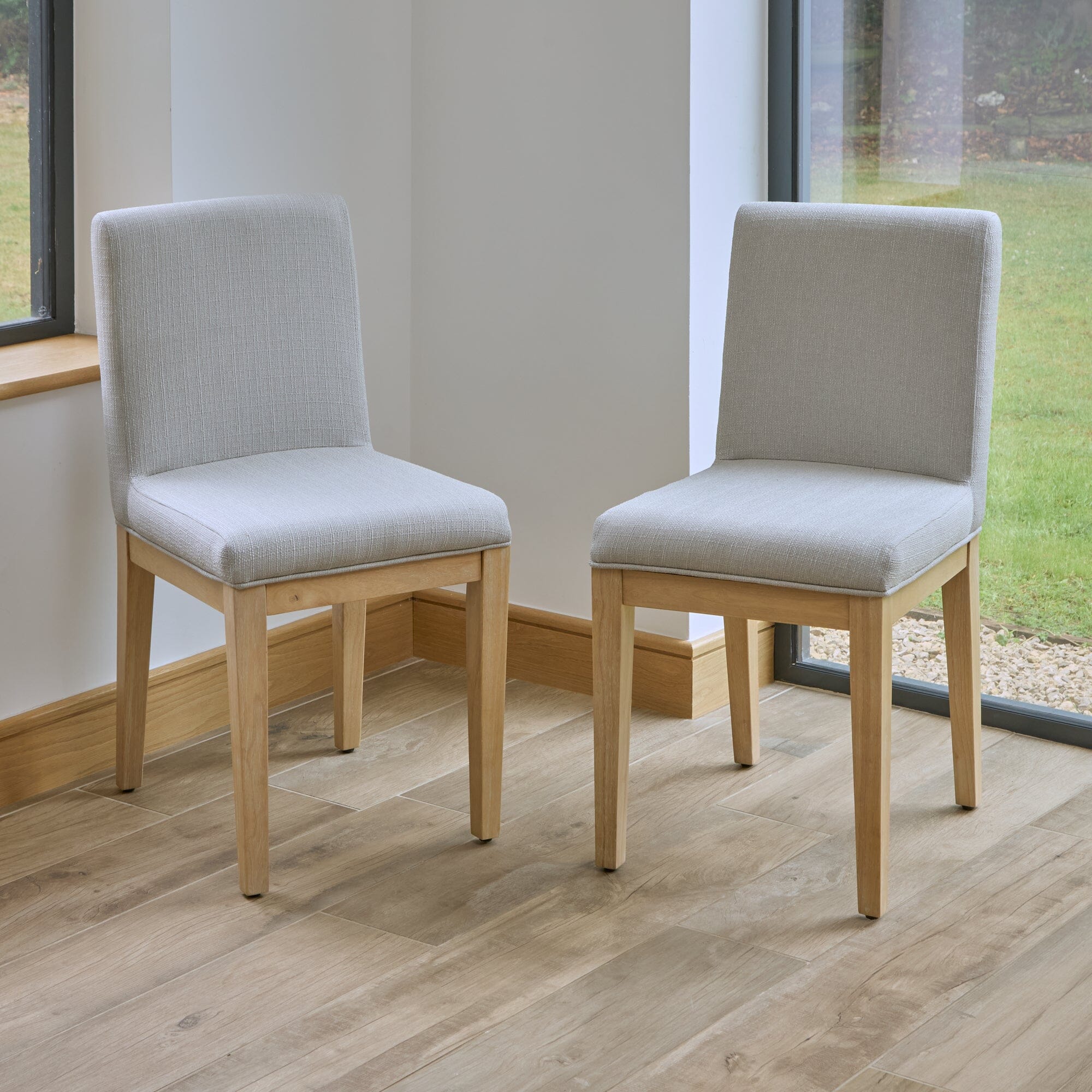Nolan Fawn Linen Dining Chairs - Set of 2 - Whitewash Oak Legs