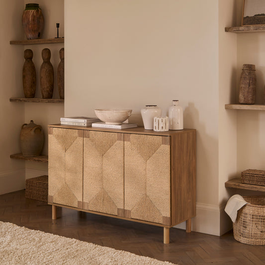Paloma Natural Weave 3 Door Large Sideboard - Natural Oak