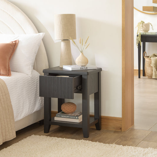 Raleigh Black 1 Drawer Bedside Table