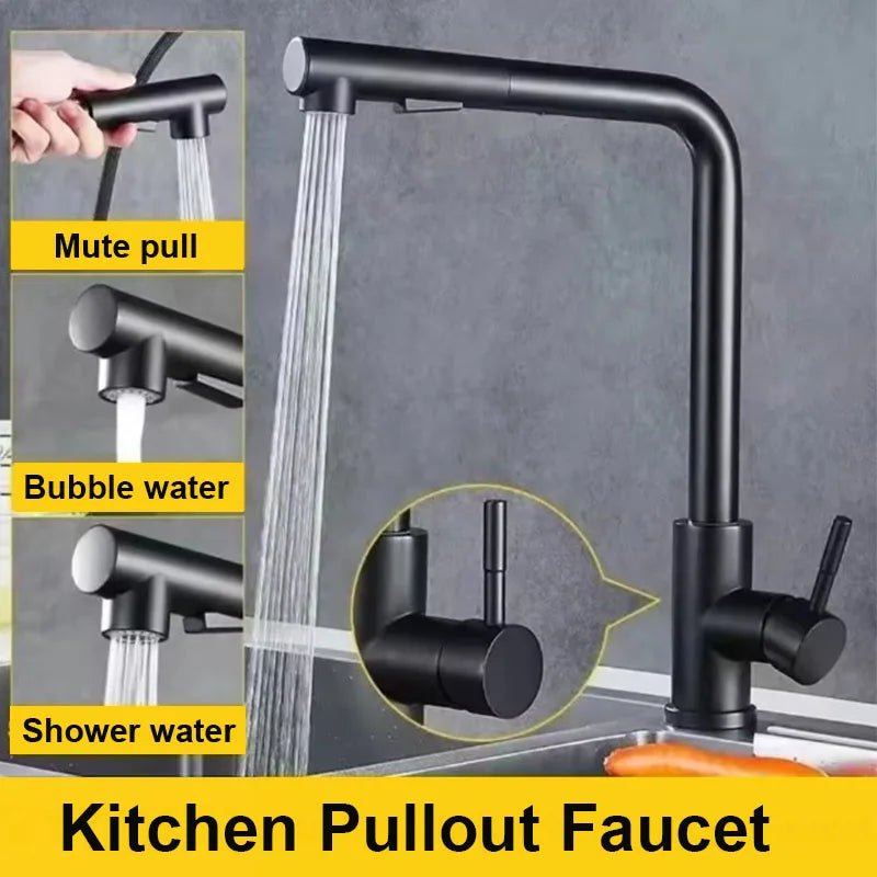 Stainless Steel Retractable Kitchen Faucet | Double Jet & Hot/Cold Mixer