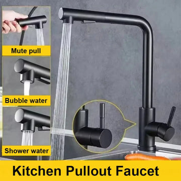 Stainless Steel Retractable Kitchen Faucet | Double Jet & Hot/Cold Mixer