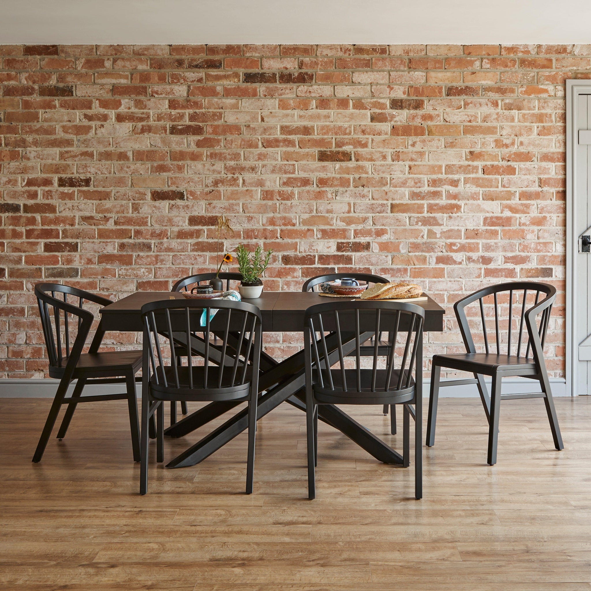 Amelia Black Dining Table Set - 6 Seater - Mabel Black Spindle Back Chairs