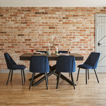 Amelia Black Dining Table Set - 6 Seater - Freya Blue Dining Chairs - Black Legs