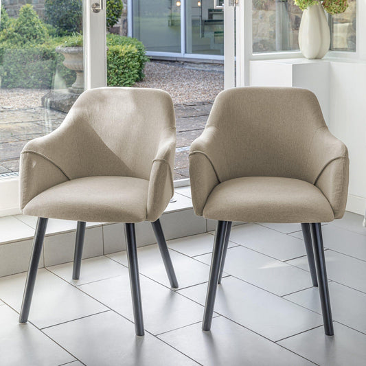 Amelia Black Dining Table Set - 6 Seater - Freya Sand Carver Chairs - Black Legs