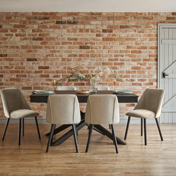 Amelia Black Dining Table Set - 6 Seater - Freya Sand Dining Chairs - Black Legs