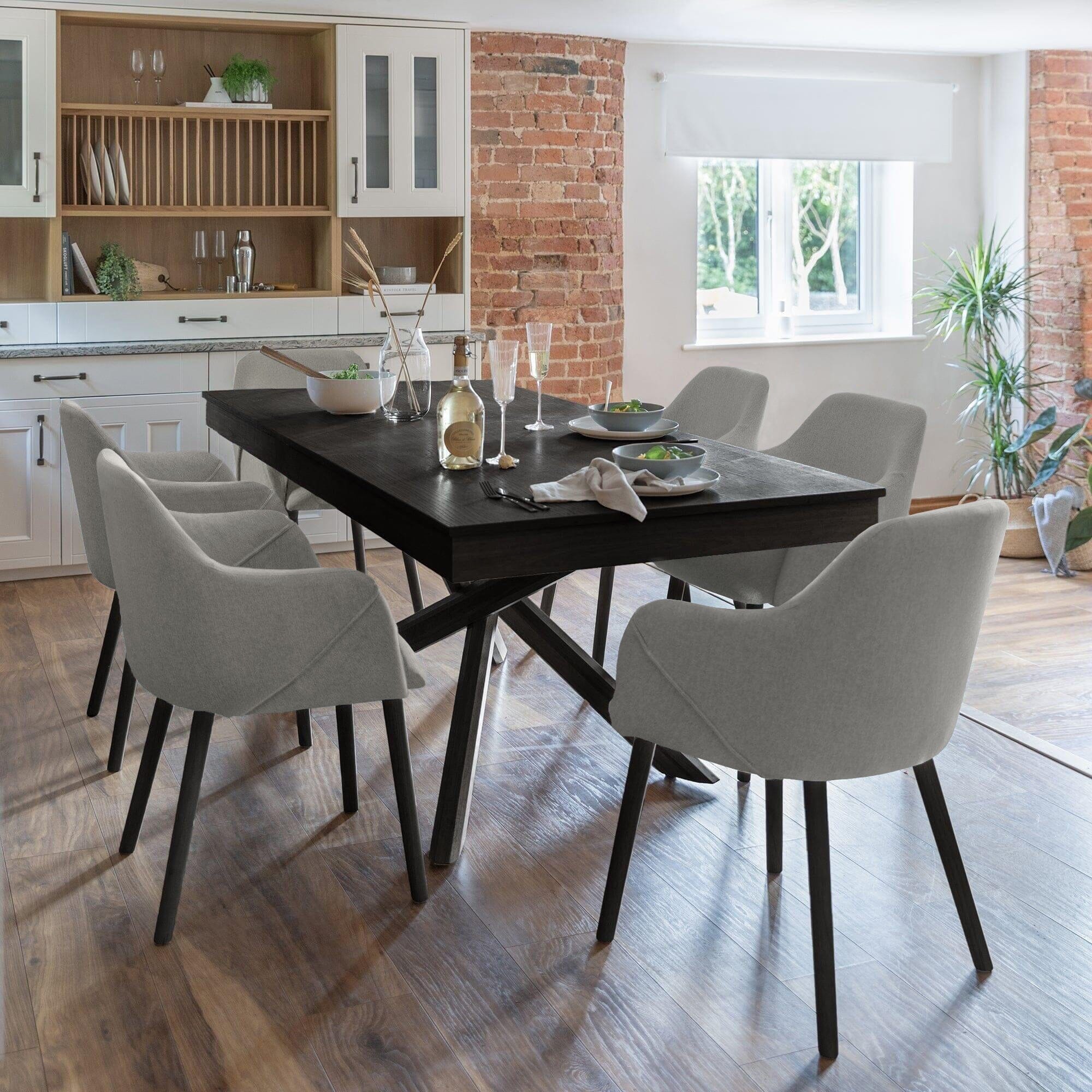 Amelia Black Dining Table Set - 6 Seater - Freya Fossil Carver Chairs - Black Legs
