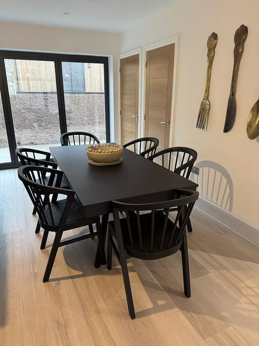 Amelia Black Dining Table Set - 6 Seater - Mabel Black Spindle Back Chairs