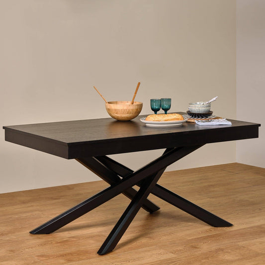 Amelia Black Dining Table Set - 6 Seater - Freya Fossil Carver Chairs - Black Legs